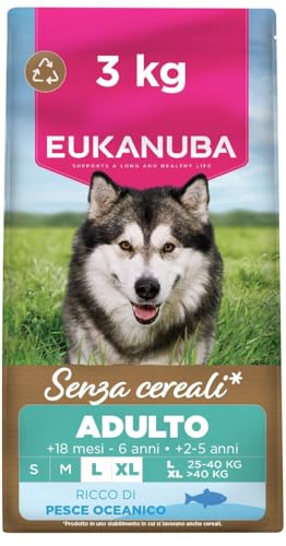EUKANUBA Cibo secco per Cani senza cereali con pesce per razze di taglia grande - Alimento secco premium privo di cereali per Cani adulti, 3 kg