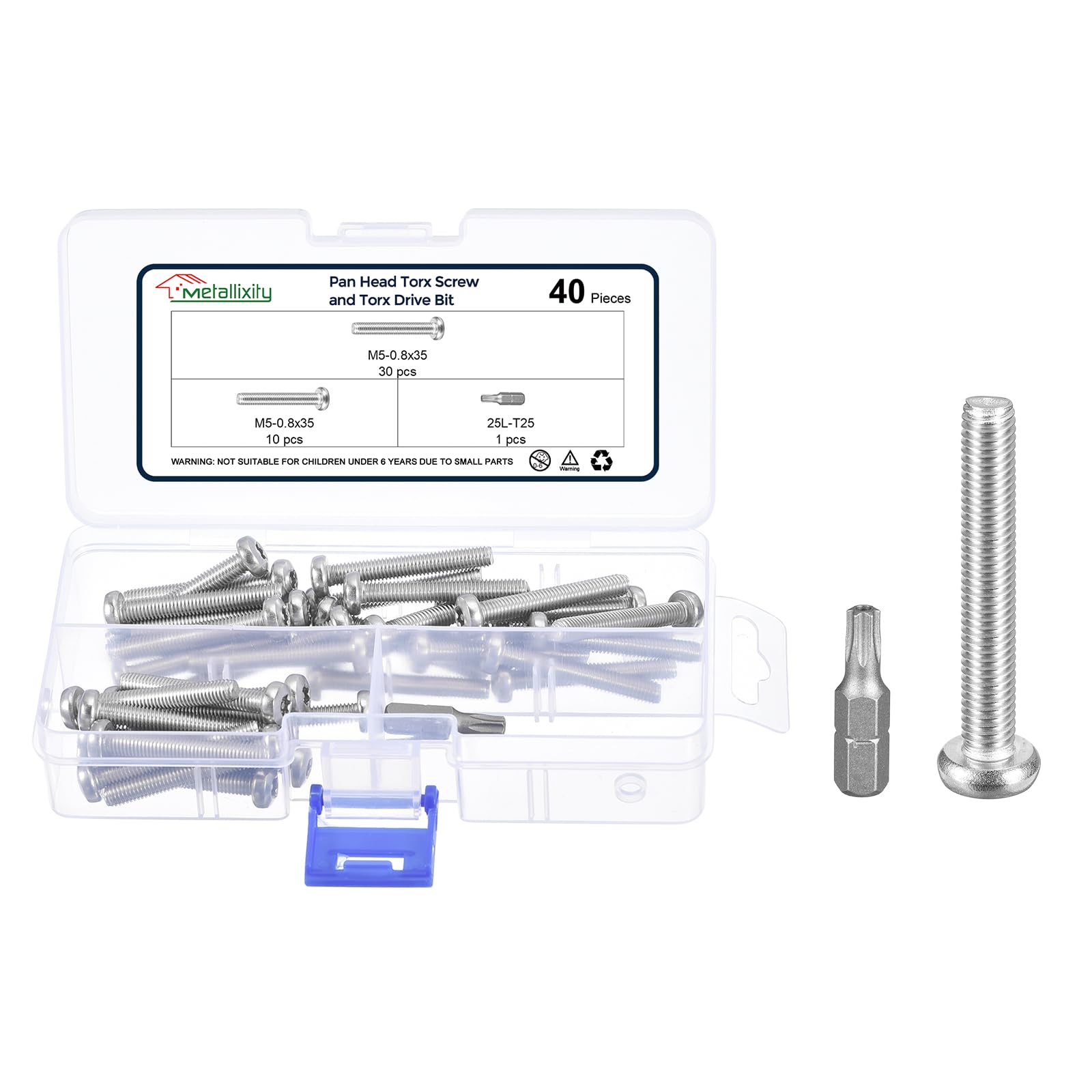 METALLIXITY Pan Head Torx Security Screw Bolts (M5-0.8x35mm) 40pcs