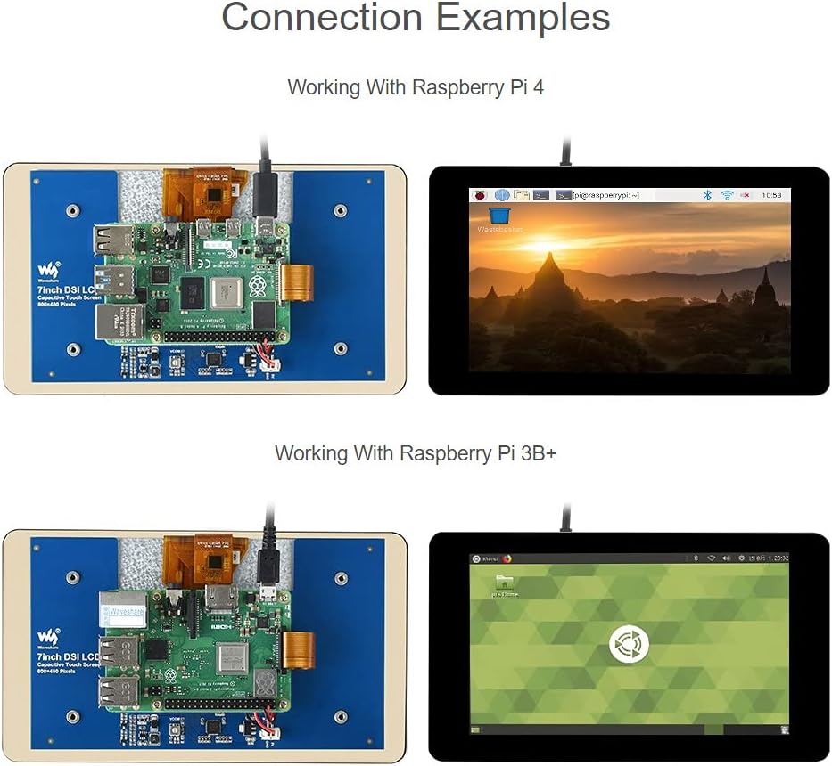 waveshare 7 inch Capacitive Touch Display 800x480 Hardware Resolution Touchscreen 7 inch DSI LCD TFT Screen for Raspberry Pi 4B/3B+/3A+/3B/2B/B+/A+