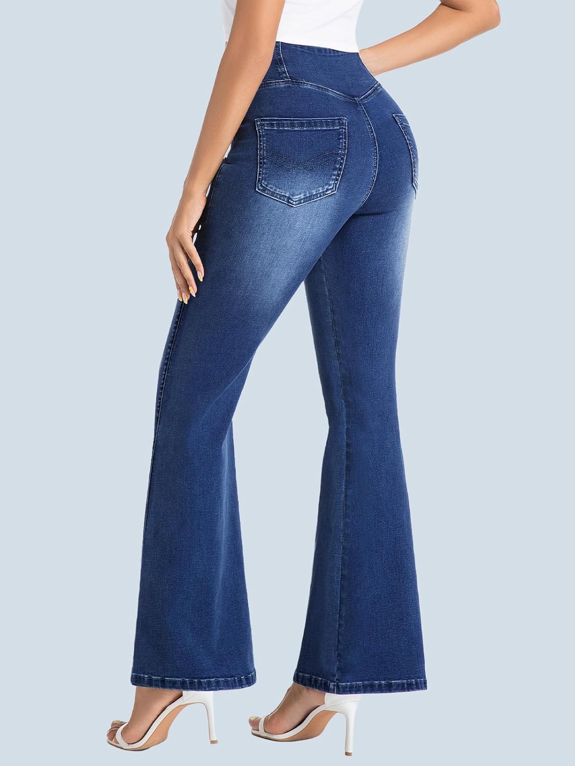 VX VONXURY Pull On Flare Jeans for Women, Stretchy High Waisted Bootcut Jeans Crossover Bell Bottom Denim Pants - Image 2