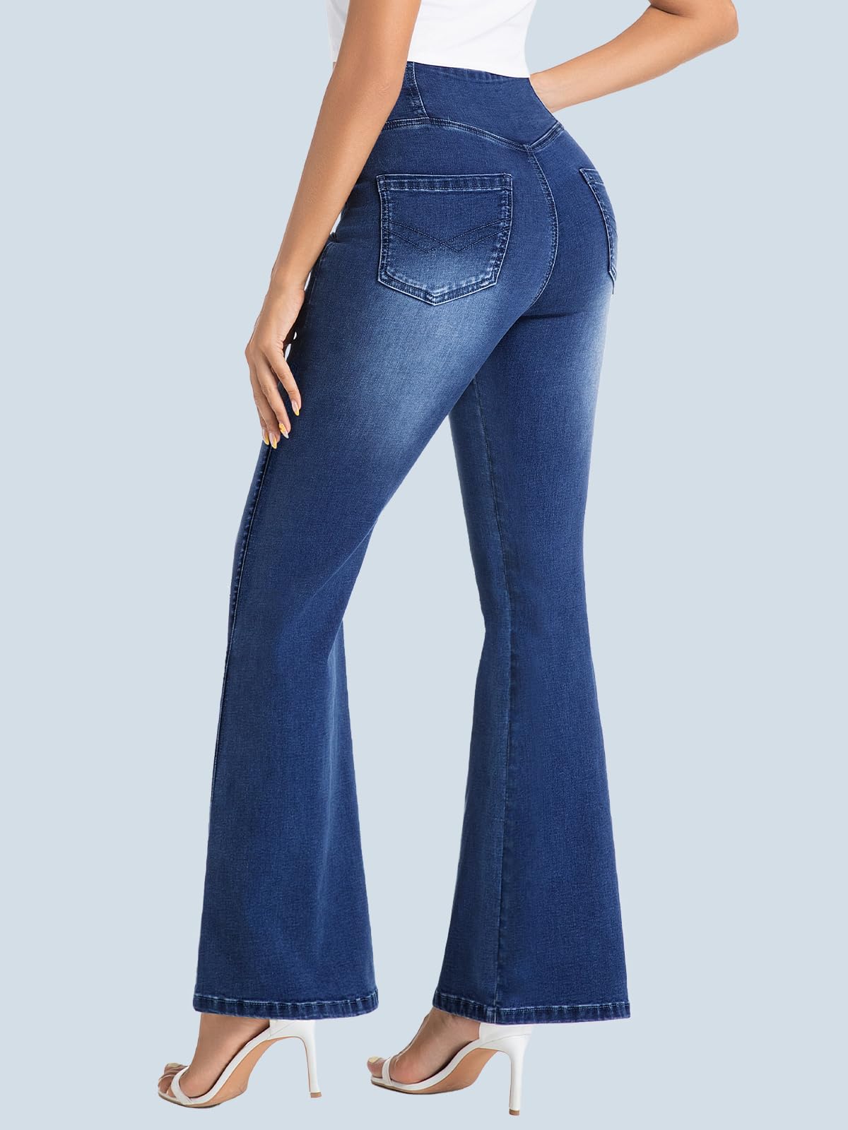 VX VONXURY Flare Jeans Femme Bootcut Élastique Pantalon Taille Haute Effet AmincissantStyle Patte d'Éléphant V-Waist sans Boutons