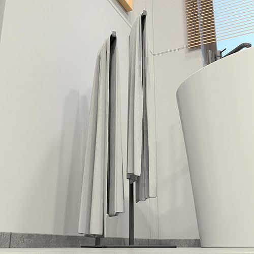 Miniatura 9 de Toallero de 2 rieles - Negro, accesorio de baño moderno, resistente de pie, soporte de suelo, negro