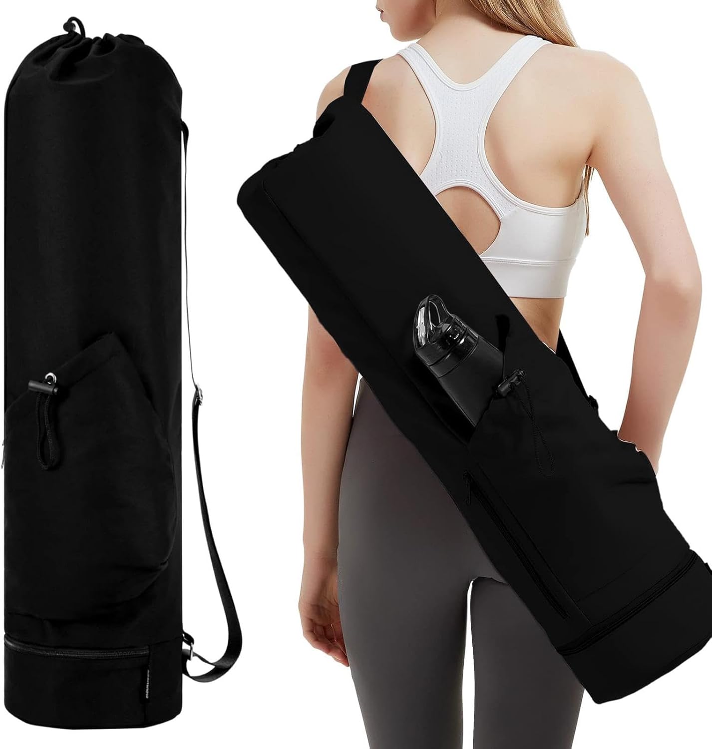 Yoga Mat Bag,Full Zip Cargo Yoga Mat Carrier Bag with Drawstring Water Bottle Pocket,Exercise Yogas Mats Carrier Holder for Women & Men