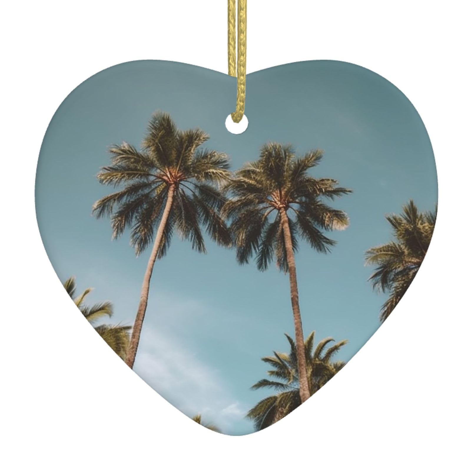 Ceramic Christmas Tree Hanging Ornaments with Gold Ropes Christmas Tree Decorations Heart Ceramic Tall Tropical Palm Trees Pendant Keepsake Decorations for Holiday Xmas Gift Ideas
