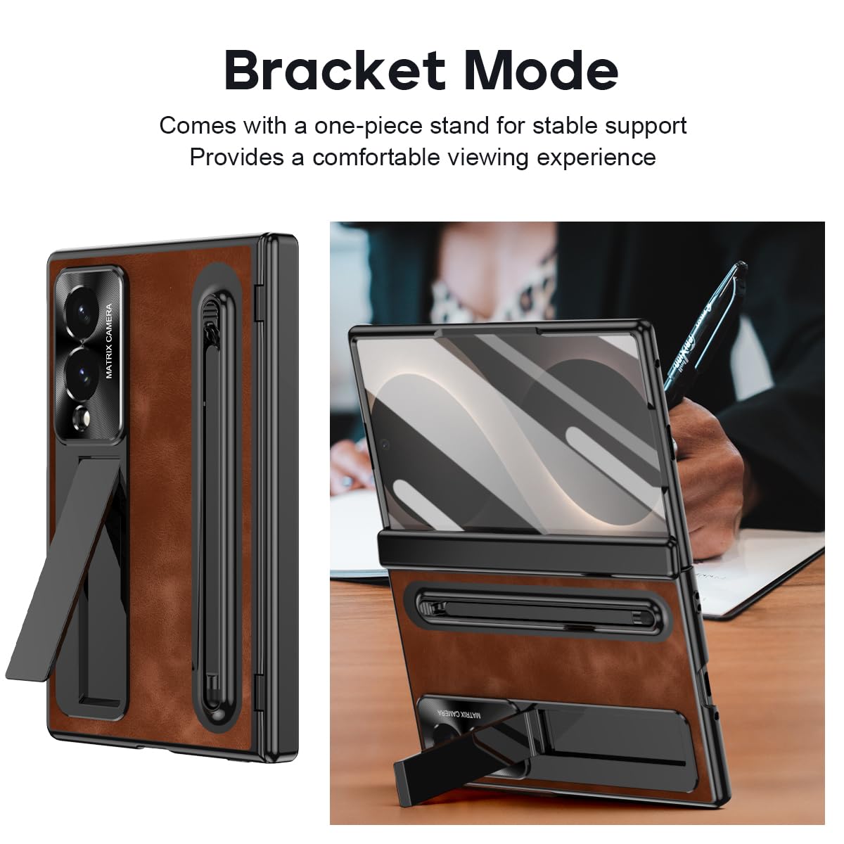 do Samsung Galaxy Z Fold 8 Etui z Slim S-Pen Holder & Pojemnościowy długopis, Kickstand Premium Jazz Retro Leather Soft Touch Odporny na wstrząsy Hard Full -Body Screen Hinge Protection