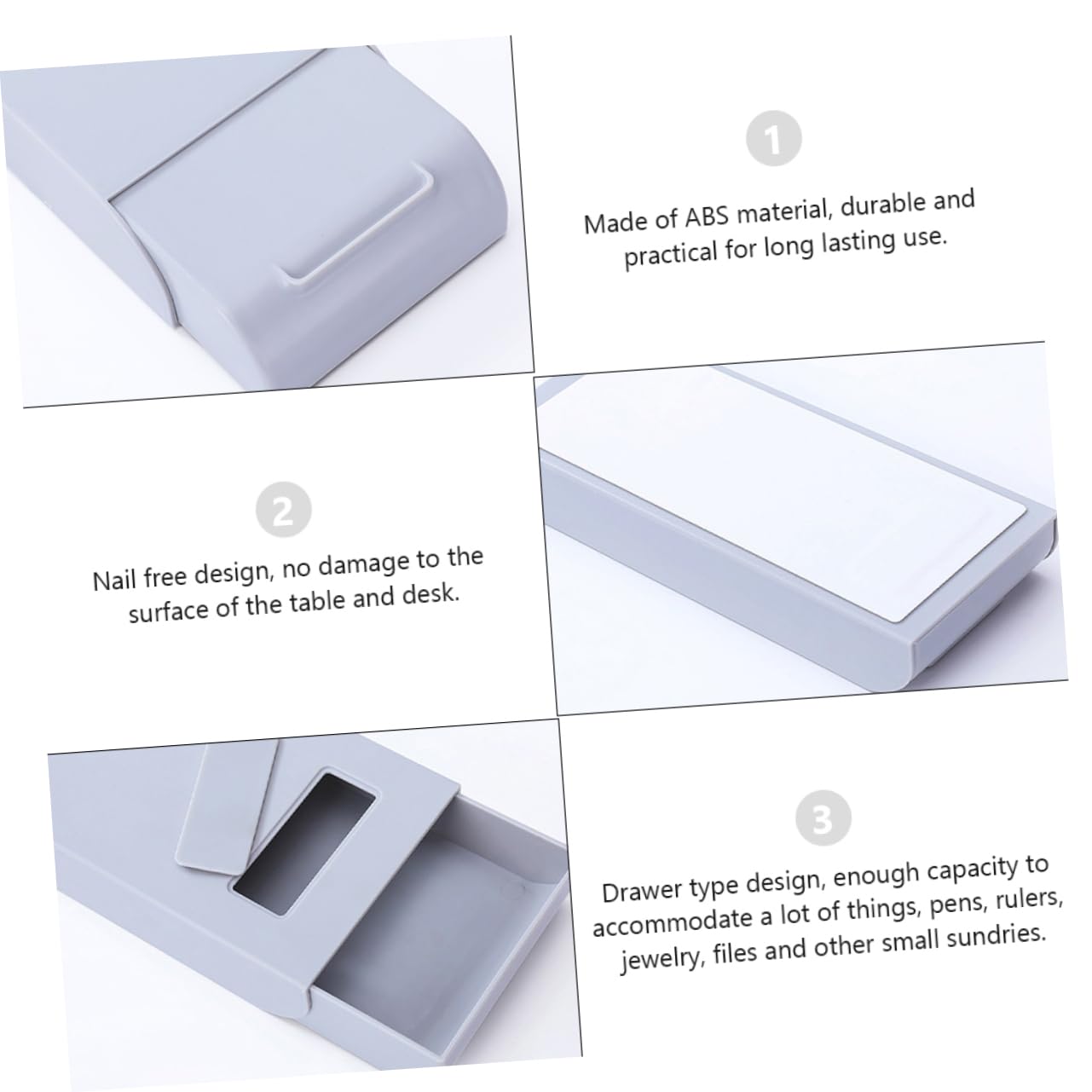 SHINEOFI Caja de Almacenamiento Oculta Adhesiva Debajo del Escritorio, Diseño Cajón, Organizador Abs para Bolígrafos y Papelería, 4 Piezas