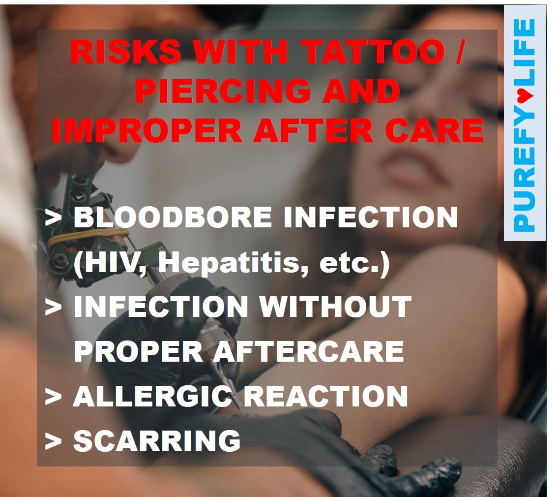 PUREFY Tattoo and Piercing Recovery Spray (4oz, 2pk) Natural Healing. Daily Care (incl. nose, tongue, skin, lips, eyes, etc.). Purefypro Cleansing Technology. Safe for Everyone. Use Anywhere on Body.