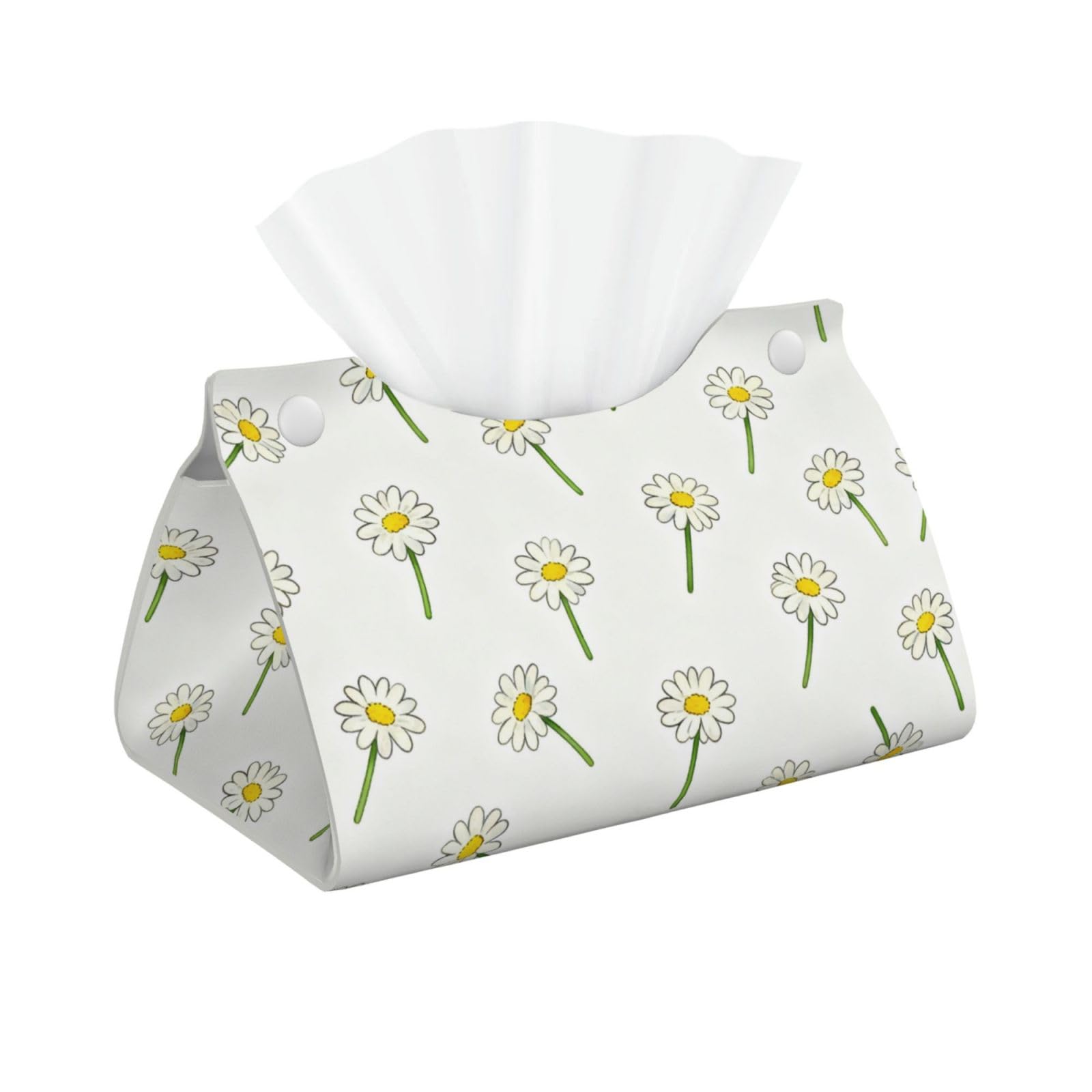 Daisy Seamless Repeat Long Leather Tissue Box Cover-Waterproof PU Leather Tissue Holder for Bathroom, Decorative Rectangular Tissue Case