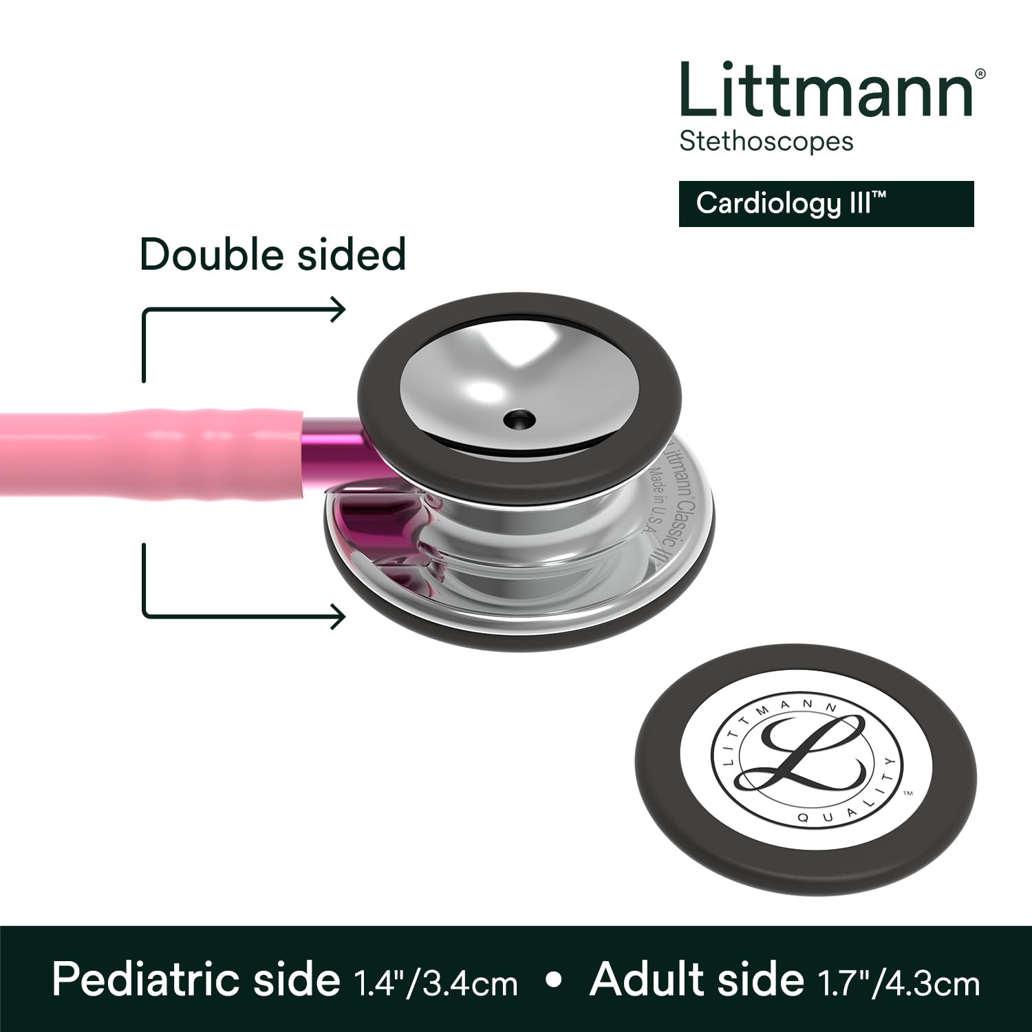 3M Littmann Classic III Fonendoscopio, campana espejo, tubo rosa perla, 68.5 cm