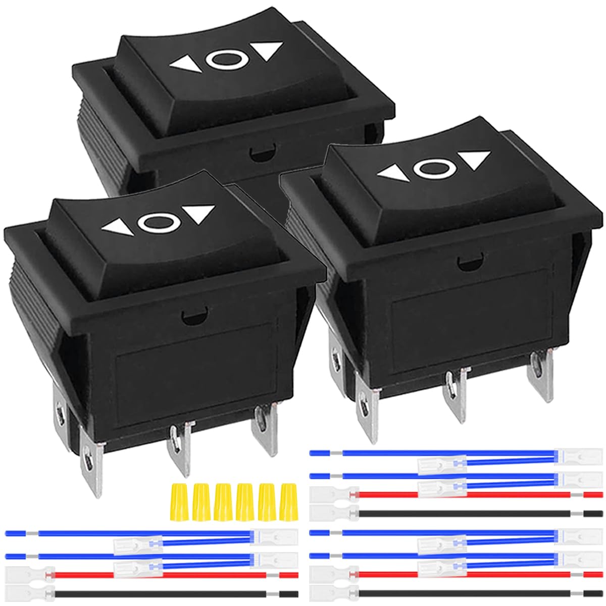 3 szt. DC 20 A 12 V automatyczna blokada silnika przełącznik kołyskowy DPDT 6Pin 3 pozycje ON/Off/ON czarny przełącznik dźwigienkowy 16 A 250 V AC/20 A 125 V AC z przewodami rozruchowymi do