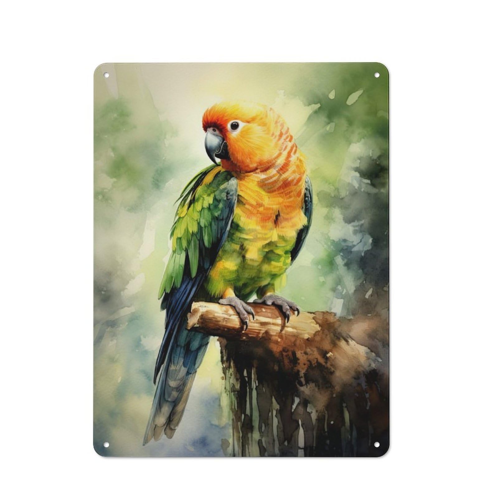 Junmoney Parrot Watercolor Retro Tin Sign 40X30cm For Man Cave Or Games Room, For Collectors Decorating Games Rooms And Man Caves