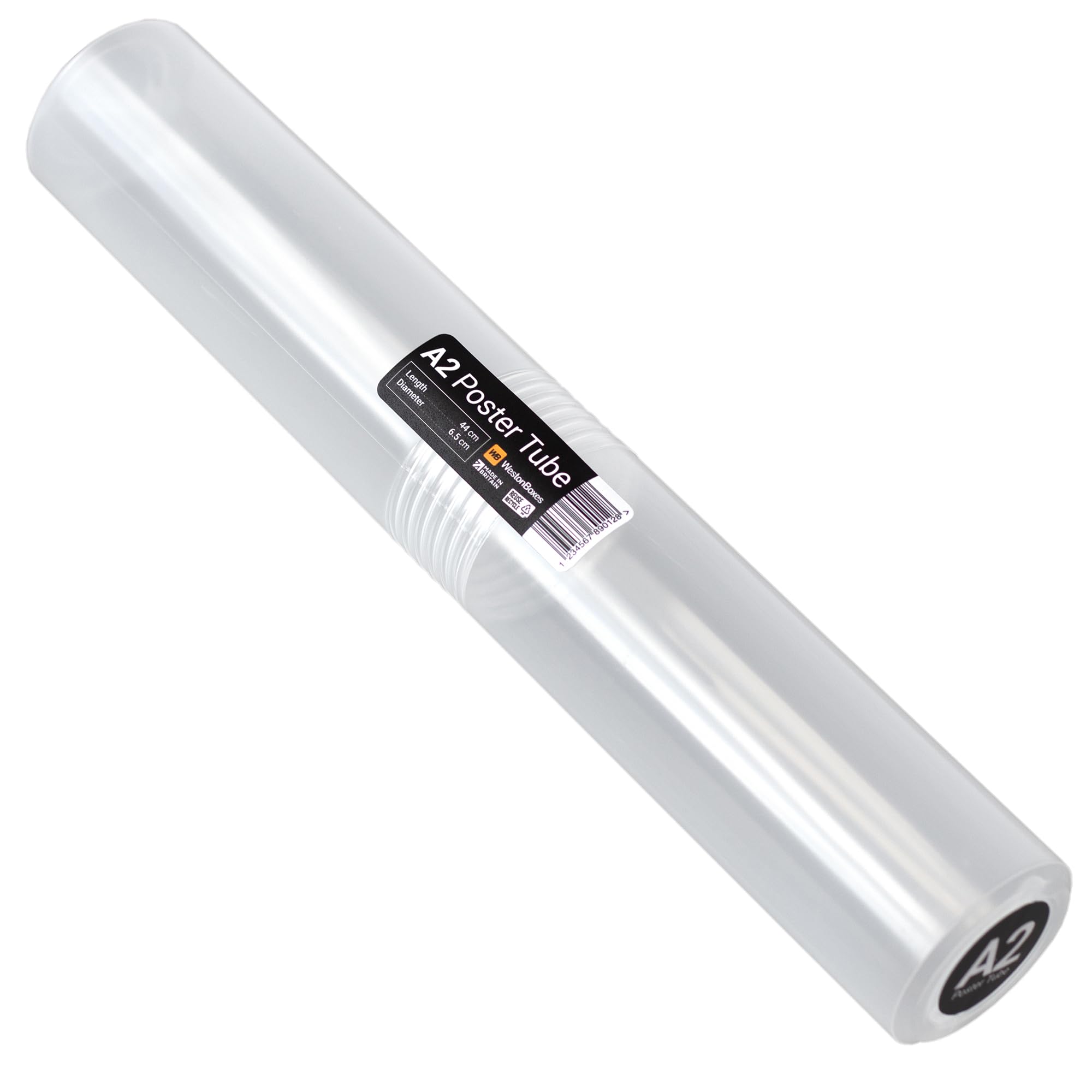 WestonBoxes Storage Tube for Posters, Prints, Drawings & Artwork, Clear Plastic with a 50/50 Screw Split (5, A2, Diameter-65mm / Length-440mm)