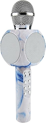 Miniatura 9 de Altavoz portátil para fiestas Boombox retro con Bluetooth, espectáculo de luces LED, radio FM mejorada, batería recargable (azul remolino - paquete