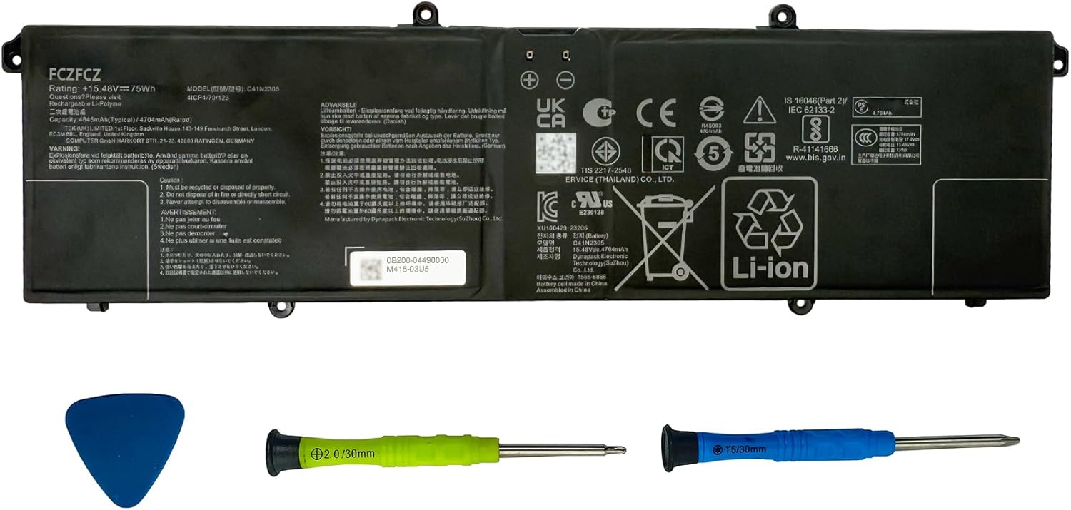 C41N2305 Battery 75Wh 4845mAh Replacement for ASUS Vivobook Pro 15 OLED N6506 N6506MJ N6506MU N6506MV N6506CU Series 0B200-04490000 15.48V 4-Cell