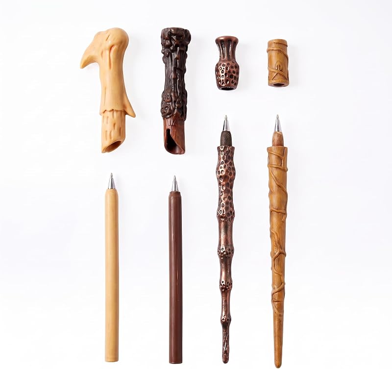 Juego de 4 bolígrafos con varita mágica de Harry Potter: varitas de Voldemort, Hermione y Dumbledore | Bolígrafos de varita mágica de Wizarding World con caja de regalo coleccionable, decoración de escritorio de Harry Potter, suministros de oficina y escuela, merchandising