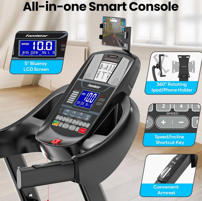 Image of 15% Auto Incline Treadmill 5.1HP for Home, Folding Treadmill w / 300LB Capacity, Dual HiFi Speaker, App Control w /Virtual Running, 64+7 Programs, 6 Point Shock-Absorbing Cushions
