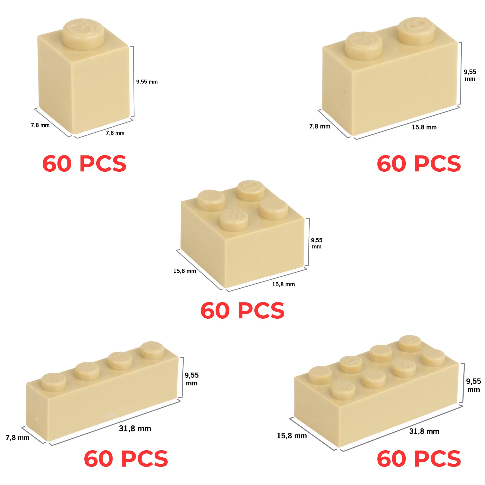 Boîte De 300 Briques Q-BRICK – Blocs De Construction 1x1, 1x2, 1x4, 2x2, 2x4 – Fabriqué En Italie