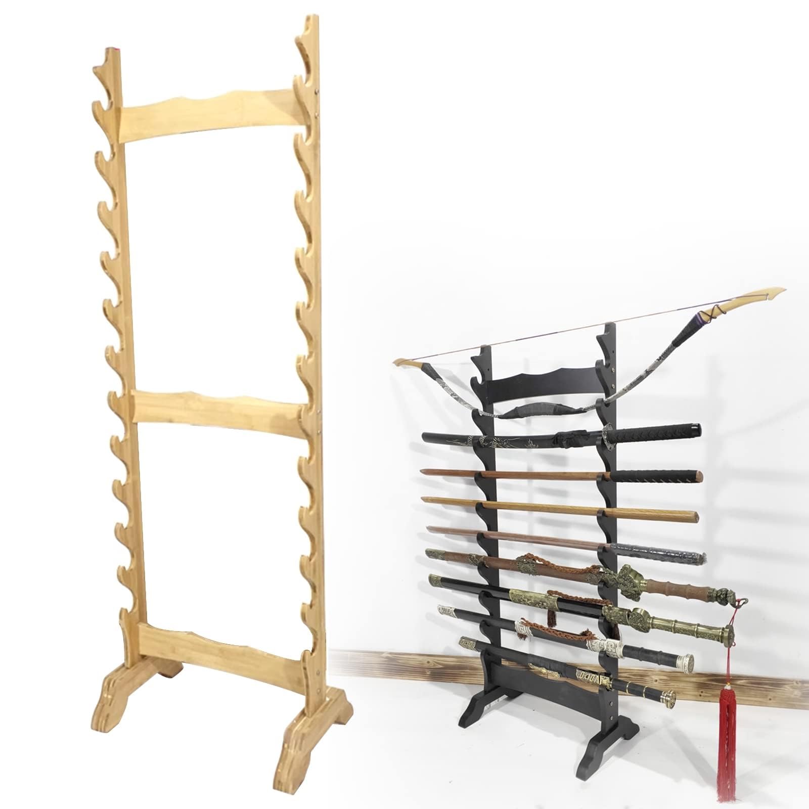 GUODDM Sword Display Katana Holder, Multilayer Floor Display Wall Hanger, 6-12 Tier Vertical, Martial Arts Wood Wand Rack For Storing Various Swords & Fishing Rod(Wood,12 floors)
