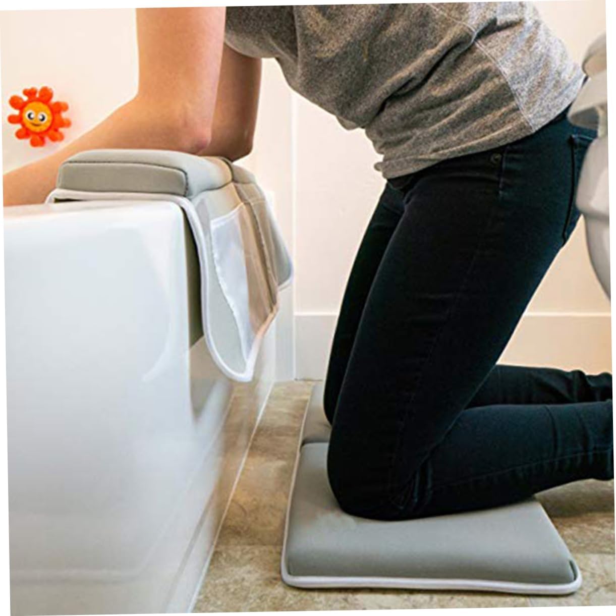 Non-Slip Kneeler Mat for Bathing Shower Mat Bath Tub Kneeler Storage Bag Pockets Gray