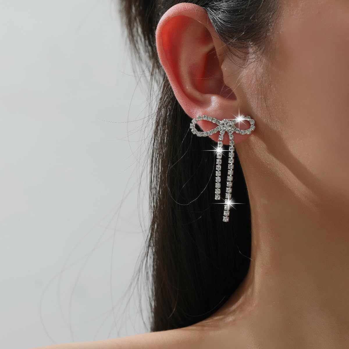 Silver Rhinestone Sparkly Dangle Earrings - Hot Pink, Purple, Blue, Black, Red - Dainty Bow Earrings for Women - Christmas - Image 6