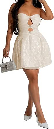 Amazon.com: Womens Sexy Strapless Wrapped Chest Sleeveless Hollow Hem ...
