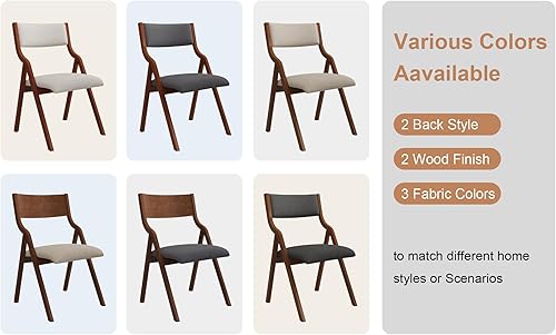 Miniatura 9 de Ball & Cast Paquete de 2 sillas plegables acolchadas, marco de madera maciza, altura del asiento de 18 pulgadas, respaldo y cojín de diseño