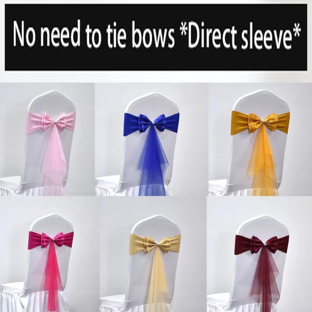 Bandas elásticas de poliéster para sillas de boda con lazo, perfectas para banquetes, fiestas, ceremonias y decoraciones de recepción, paquete de 9
