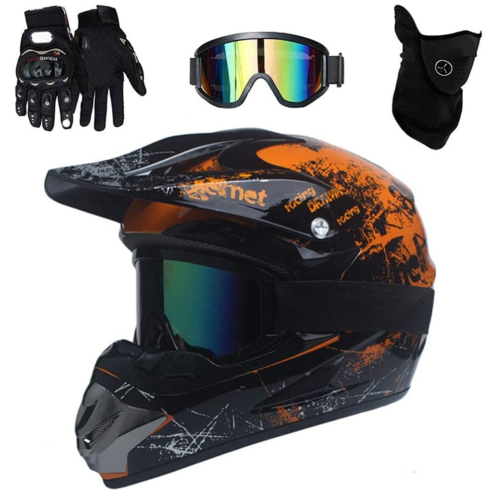 Gioventù Bambino Integrale MTB Casco Motocross, con Occhiali Guanti Maschera, Fuori Strada ATV Moto Cross Casco, Discesa BMX Quad Bike Gara di Enduro Bicicletta Sporca Schianto Casco