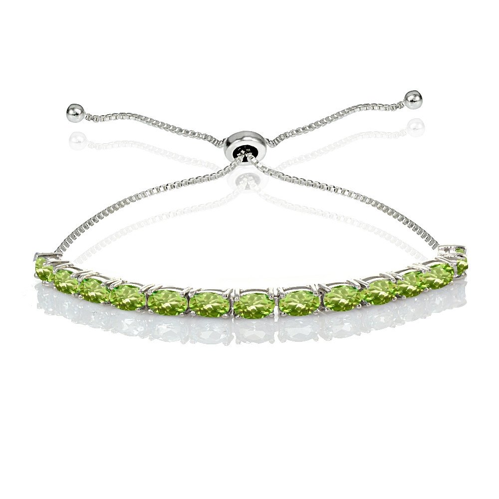 B. BRILLIANT Sterling Silver 5x3mm Oval Genuine or Created Gemstone Pull-string Adjustable Tennis Bracelet for Women