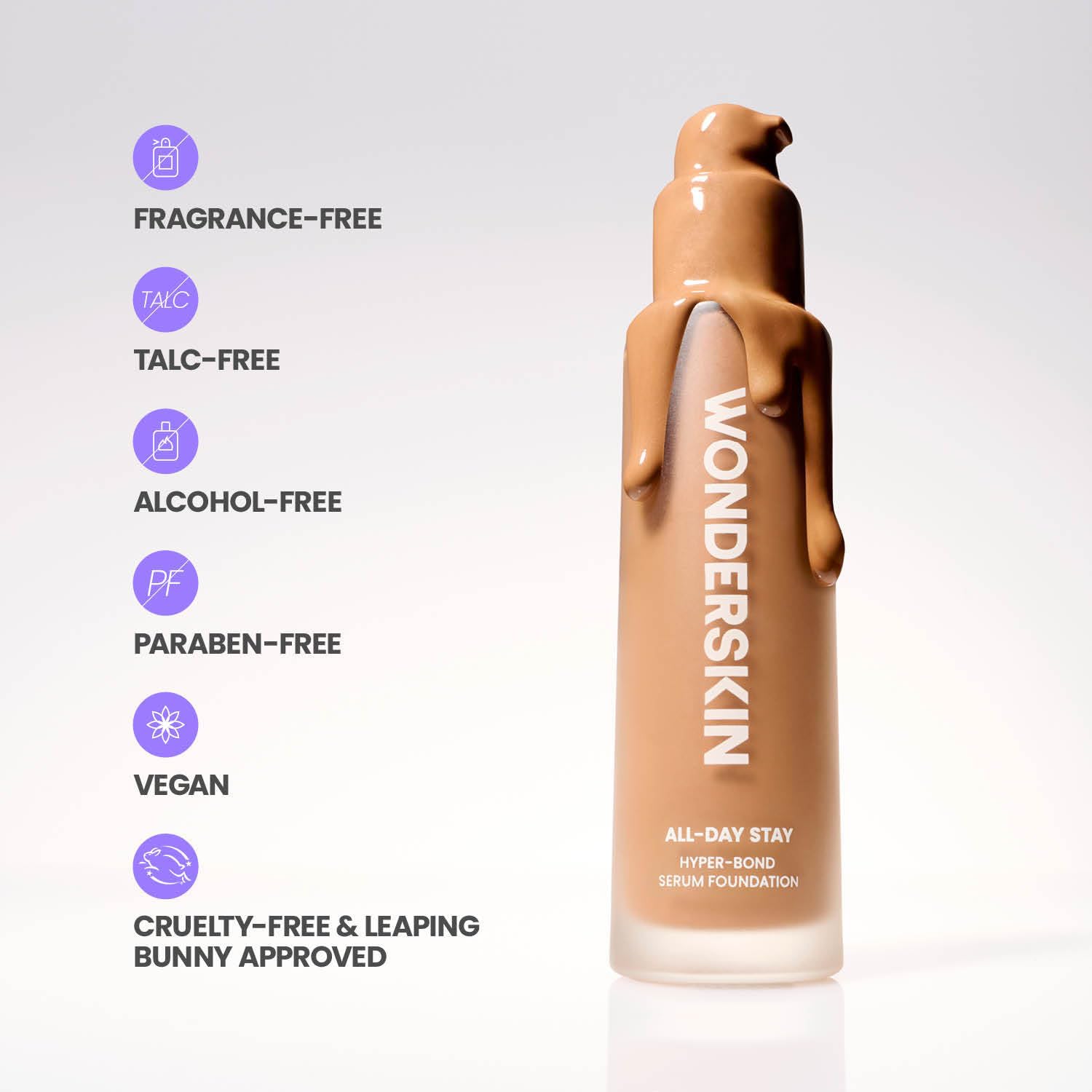 Fond de Teint Sérum Wonderskin Hyper Bond Tenue 24H – Imperméable, Sans Transfert, Maquillage Longue Tenue avec Niacinamide & Acide Hyaluronique – Léger, Fini Naturel (Echo) | Sérum léger, le fond de teint olive offre une couverture imperméable et longue