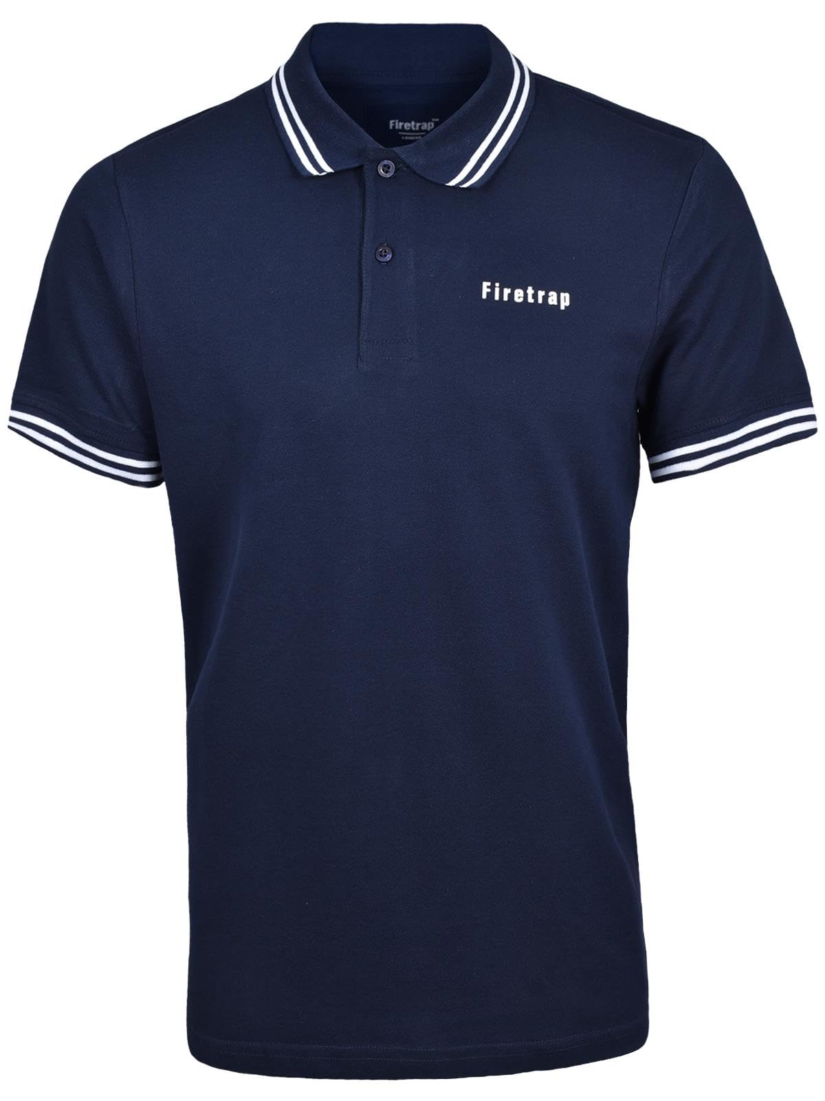 Firetrap Men's Navy Polo Shirt Cotton Polos Tshirt Short Sleeve Summer Ribbed Tipping Collar Tshirts Top Xxl