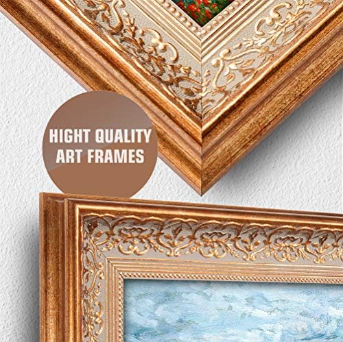 Poppy Field near Vetheuil 1879 by Claude Monet Framed Size:34.5x28.5 inches,Image Size:30x24 inches World Classic Reproductions For HomeDecor,Vintage Pattern Gold Frame