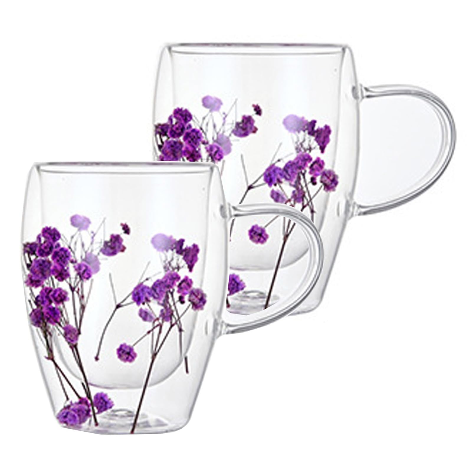 xixi-home Double Glasses Coffee Cups with Handles Tea Cups,Cappuccino Latte Macchiato Glasses Cups, Heat Resistant,for Hot Drinks Tea Milk Juice Ice Cream, 2 Pieces of 350ml (Purple1)