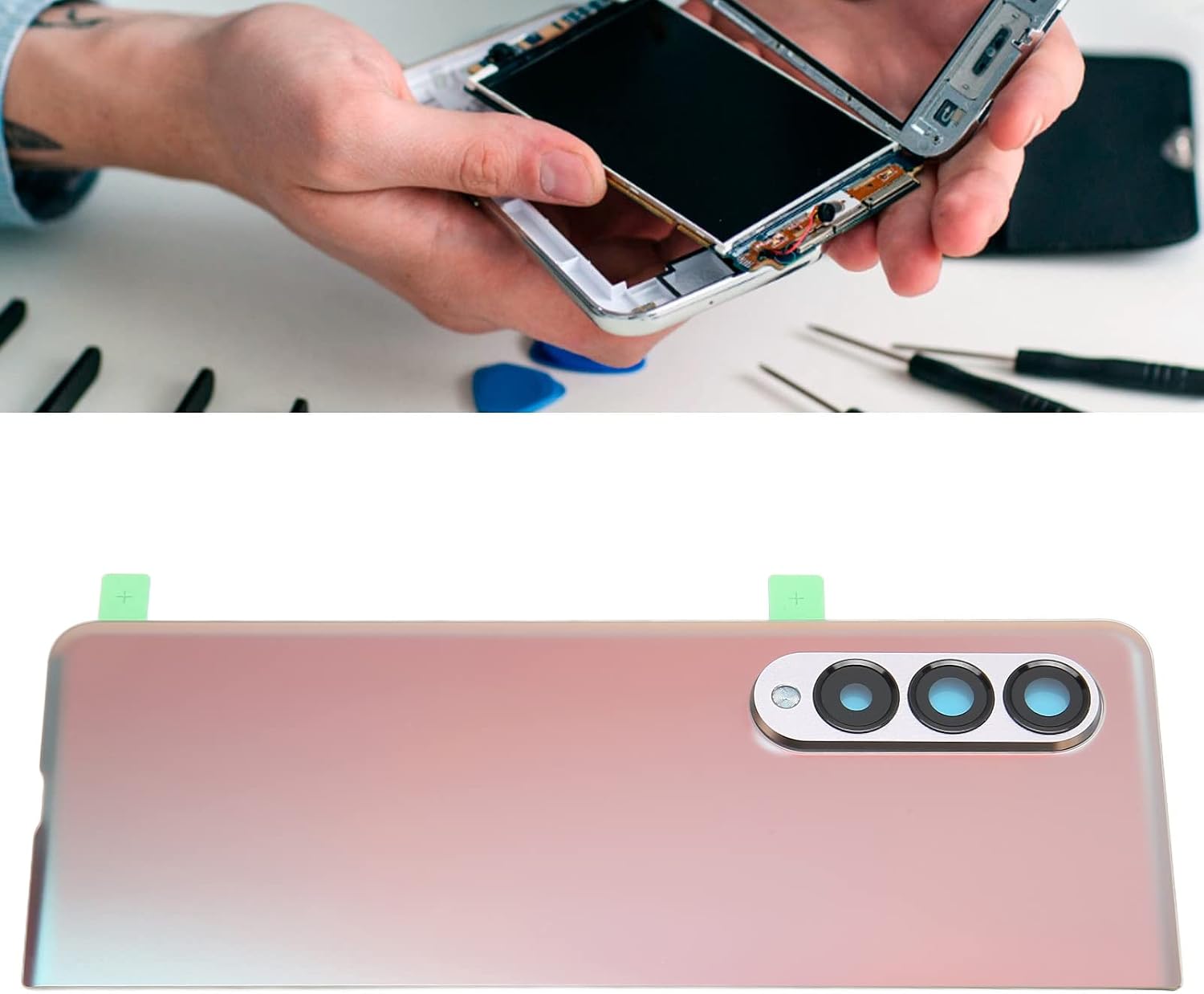 Phone Back Glass Cover Replacement for Z Fold 3 5G F926, Back Cover Housing Battery Door Glass with Camera Glass Lens Tape Parts Professional Repair Tool Kit (Silver)