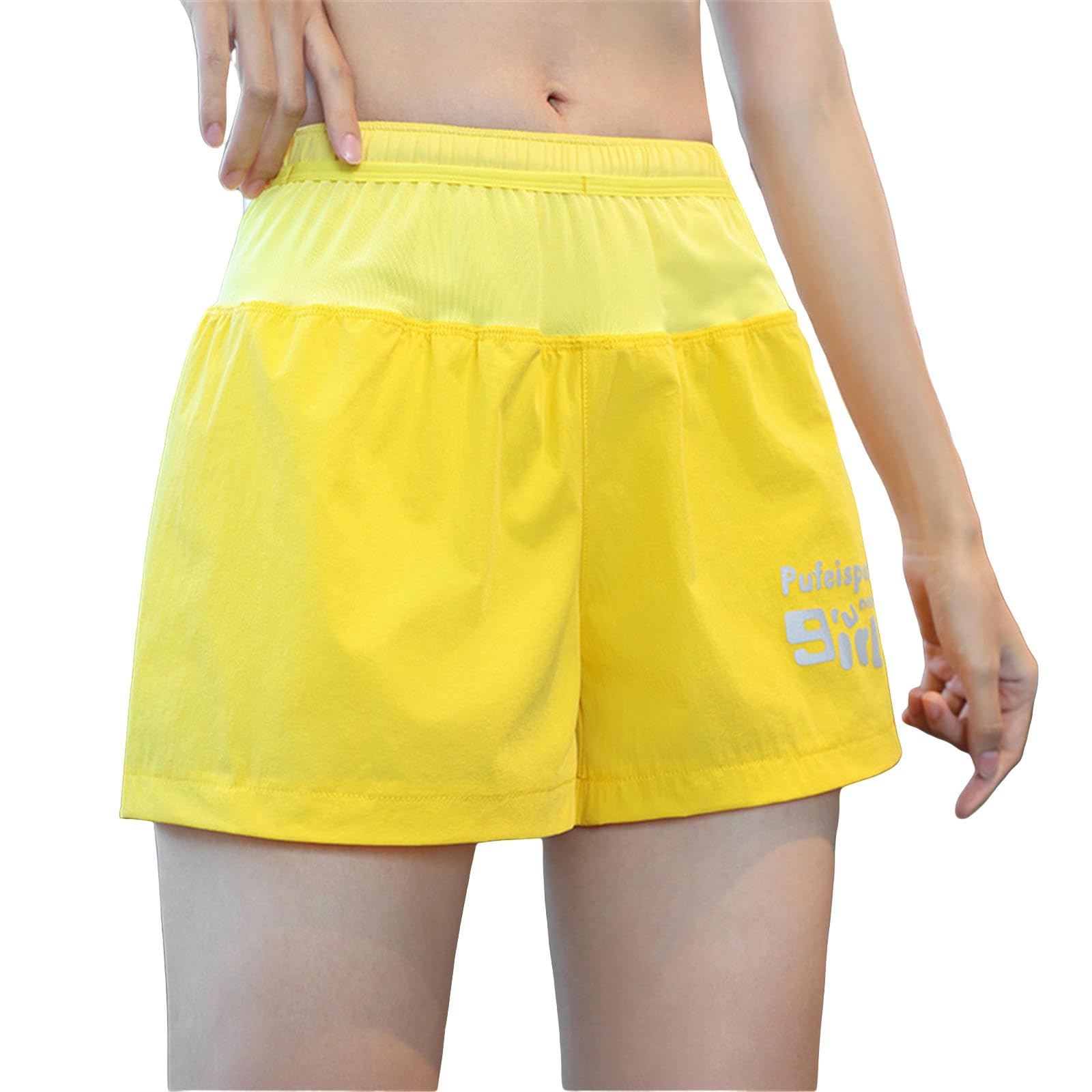 Short Femme Shorts Sportifs pour Les Femmes en Été, À Séchage Rapide Et Un Extensible Respirant Filles Coulant Fitness-Jaune-m