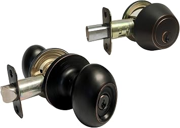 eBuilderDirect 1 Sets Dark Oil Rubbed Bronze Entry Entrance Oval Egg Style Knob with Matching Single Cylinder Deadbolt Combo Pack Keyed Alike