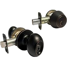 eBuilderDirect 1 Sets Dark Oil Rubbed Bronze Entry Entrance Oval Egg Style Knob with Matching Single Cylinder Deadbolt Combo Pack Keyed Alike