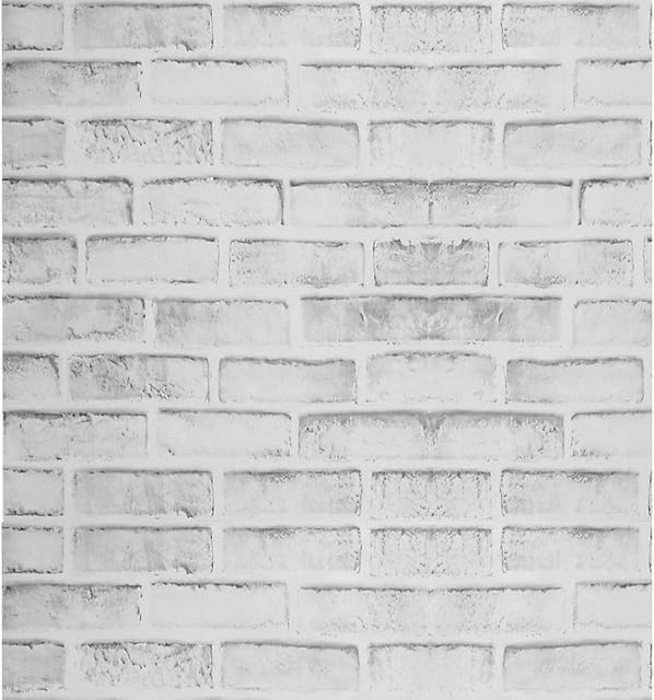 FENTIS Rustic Grey and White Brick Effect Wallpaper Self Adhesive Contact Paper Roll Peel and Stick Back Splash for Decorate Kitchen 44x1000 cm