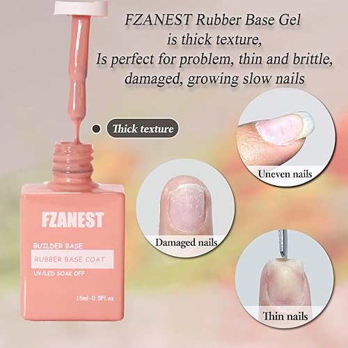 Miniatura 3 de FZANEST Gel constructor de base de goma para uñas, juego de 2 piezas, color base, color nude, gel para uñas, fortalecer las uñas delgadas y