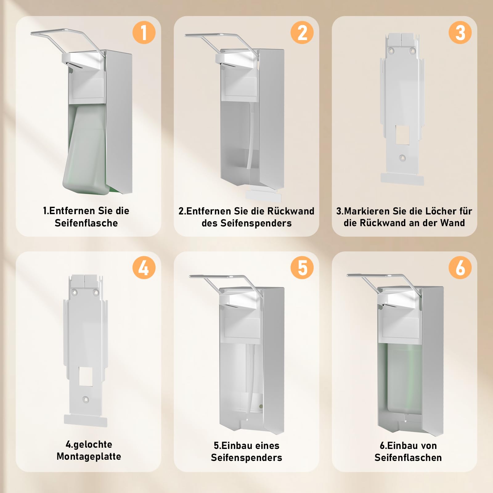Eurospender,Seifenspender,1000Ml,2er Set,Aluminium,Weiß | Seifenspender Wandbefestigung, Soap Dispenser Mit Ellbogendruck Für Desinfektionsmittel Und Handseifen, Weißer Seifenspender