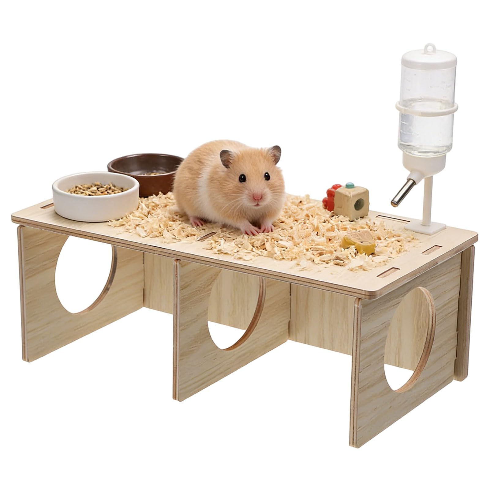 Nretluo Hamster Platform，1 Pcs Hamster Hide with 3 Compartment，Wooden Hamsters Toys, Funny Cute Hamsters Accessories Perfect for Small Animal Exploration