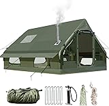 Aufblasbares Campingzelt mit Kaminöffnung & Dachfenster, Aufblasbare Zelt für 2-10per mit Luftpumpe, Zelt Aufblasbar...