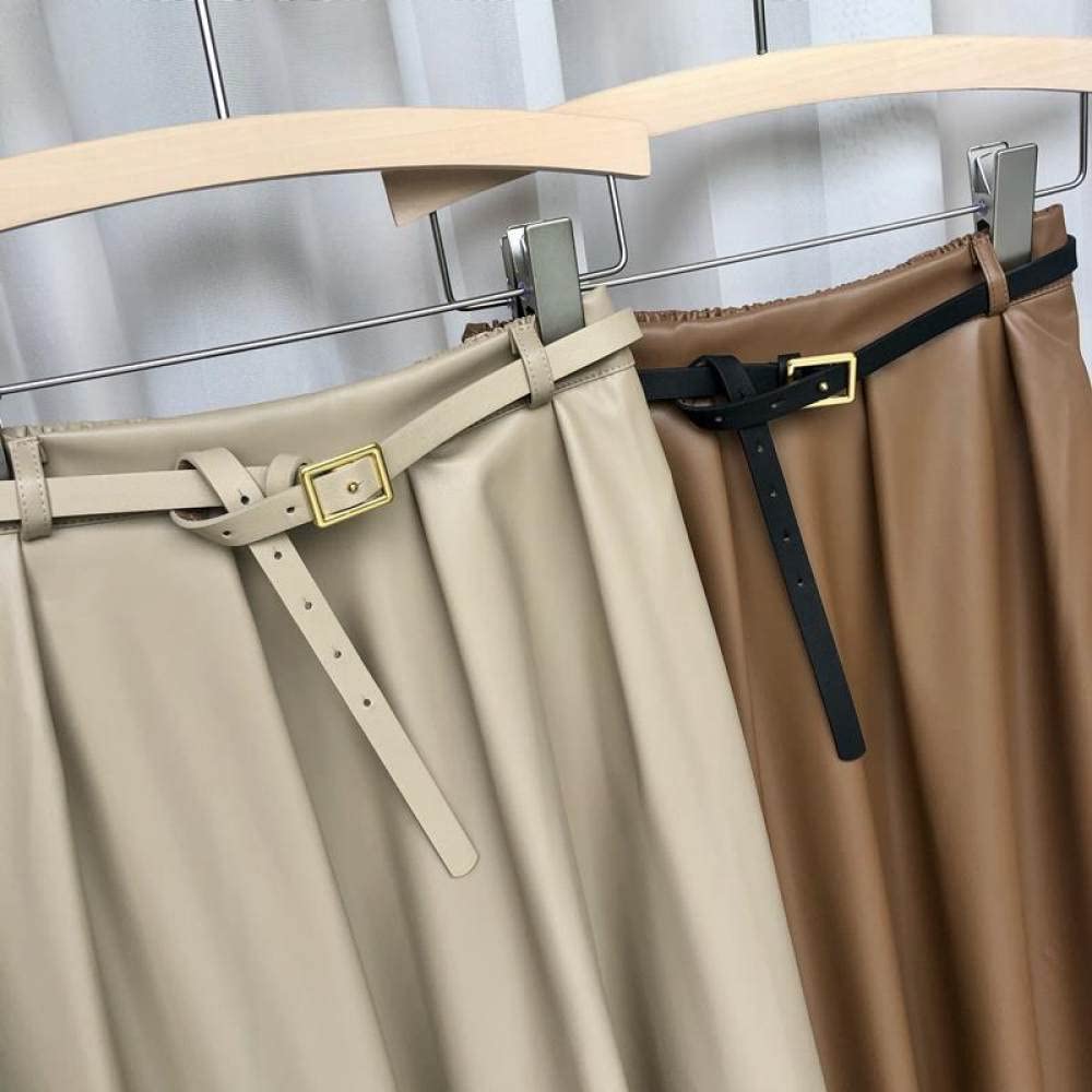 OZEO Röcke,Damen Midirock Beige Hohe Taille Plissee Pu-Leder Rock Taschen Gürtel A-Linie Schaukel Geraffte Mode Lange Röcke Für Mädchen Damen Herbst Winter,S
