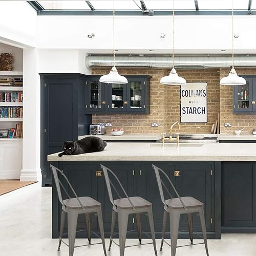 Miniatura 2 de FDW Juego de 4 taburetes de bar de metal de altura de mostrador con respaldo de 24 pulgadas de altura de asiento, sillas de bar industriales,