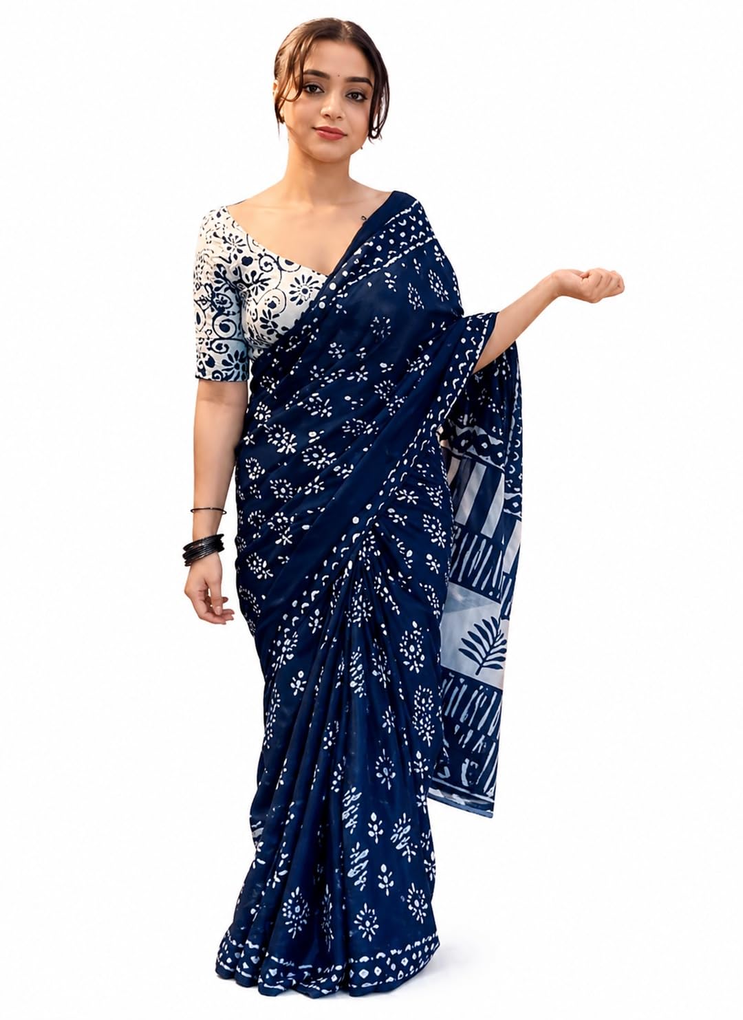 shree shyam creations Women’s Ready to Wear Printed Saree with Unstitched Blouse Piece – Pure Cotton Lightweight Easy Draping Daily Wear Saree (Blue)-picture-16