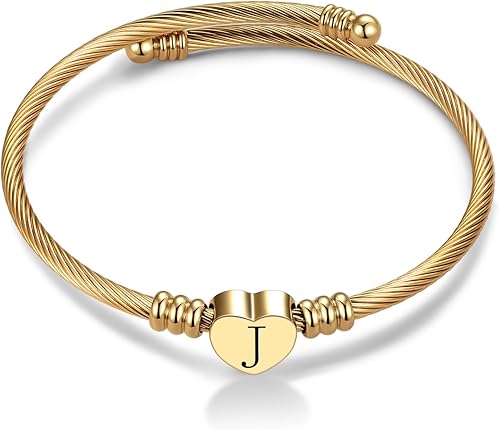 Chili Jewelry - Pulseras de plata con inicial de corazón A-Z para mujer, letras expandibles de acero inoxidable, joyería de cumpleaños