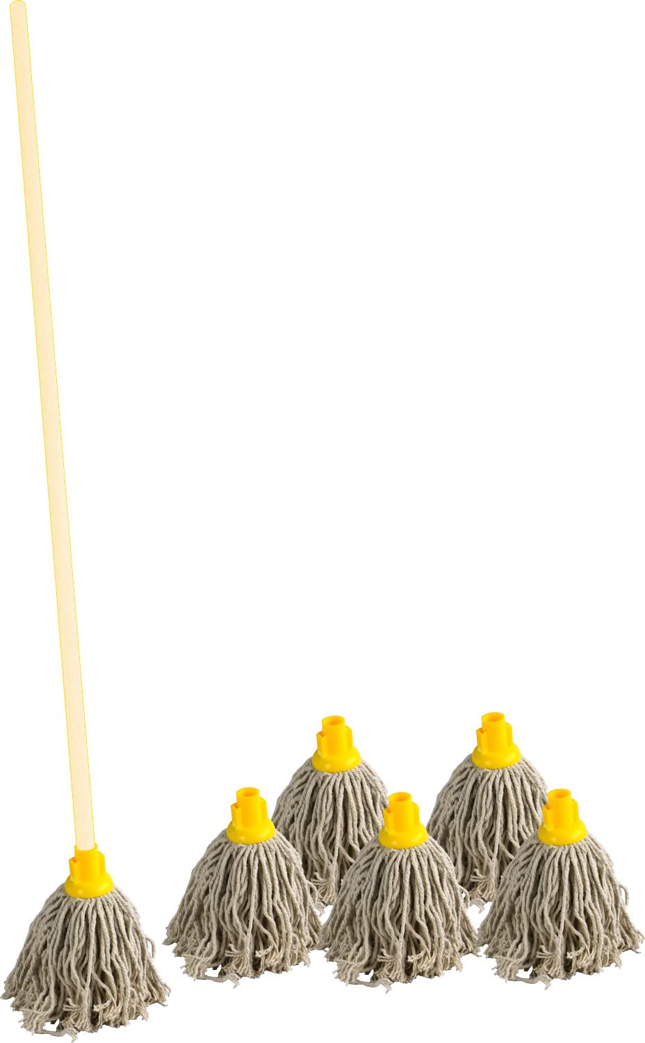 Cotton Super Absorbent Floor Mops with 120cm Wooden Handle - 5 Cotton Mop Heads Refill (PY14 PS)