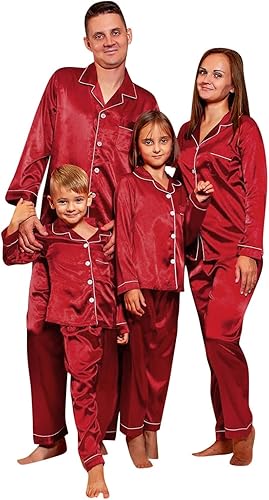 Pijamas de Navidad para la familia, pijamas de satén de seda a juego para parejas, ropa de descanso, festival, fiesta, ropa de dormir con botón para