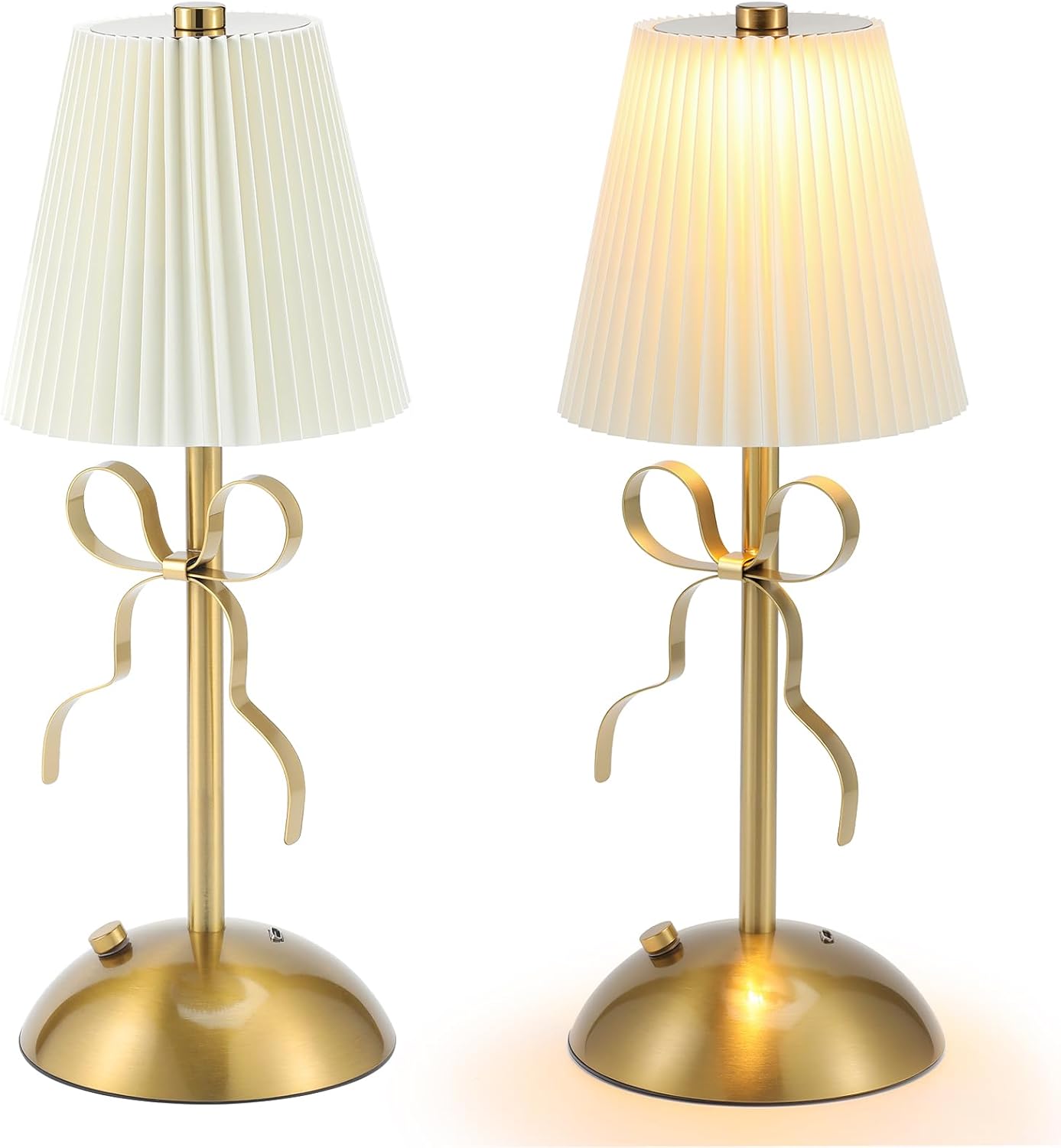 2 Pack Small Gold Bow Table Lamp 12 Inch for Girl's Bedroom Cute Coquette Bow Table Lamp with Fabric Shade Modern Decorative Bedside Light Small Princess Desk Lighting Boho Living Room(White)
