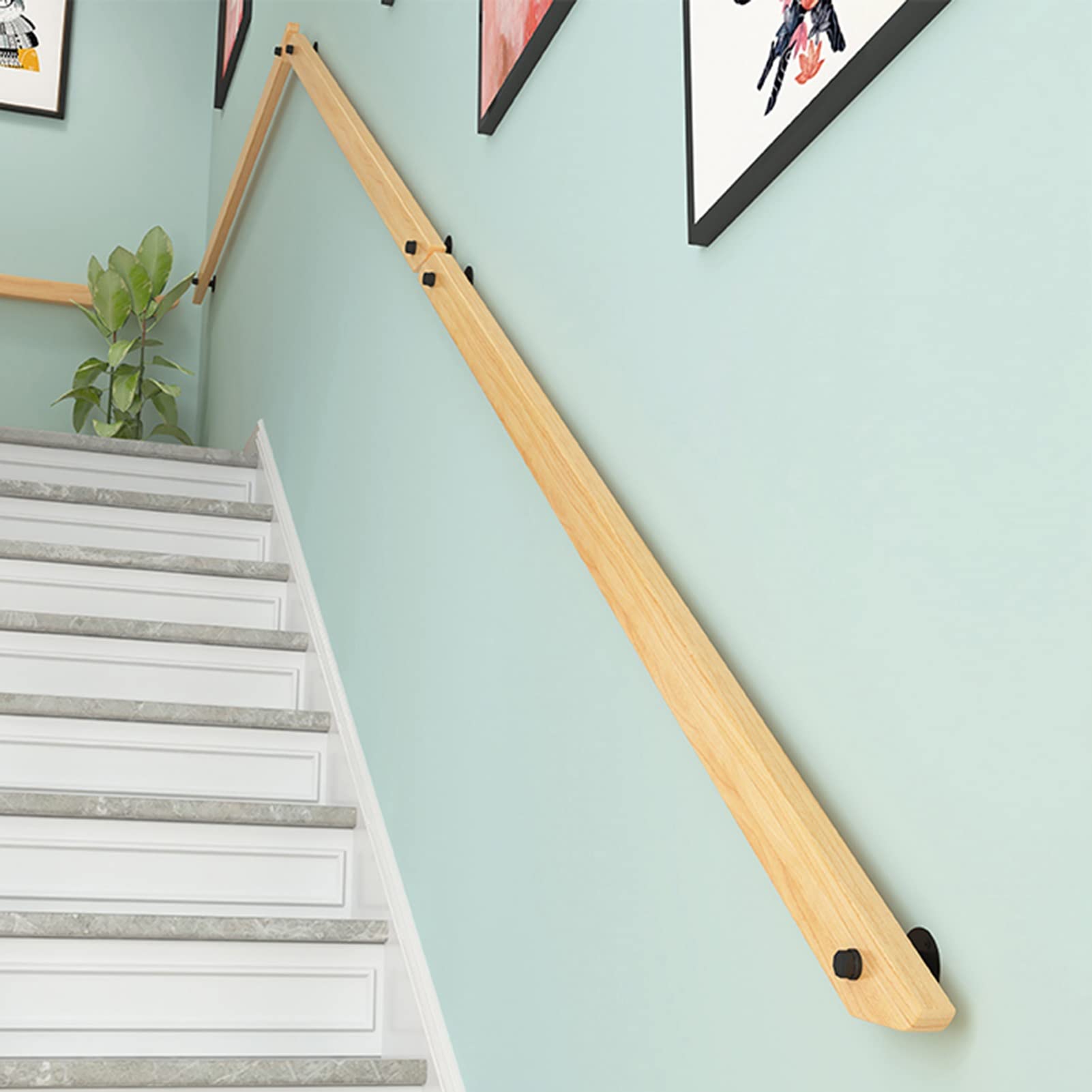 Wysokiej jakości antypoślizgowa poręcz z litego drewna, do wewnątrz, loft i ogród, montowany na ścianie, drążek podtrzymujący (13ft / 390 cm) do bezpiecznego domu